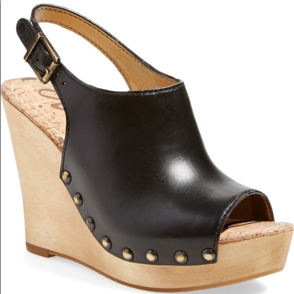 Sam Edelman Shoes - Sam Edelman Camilla Black Leather Wedge Sandals 8